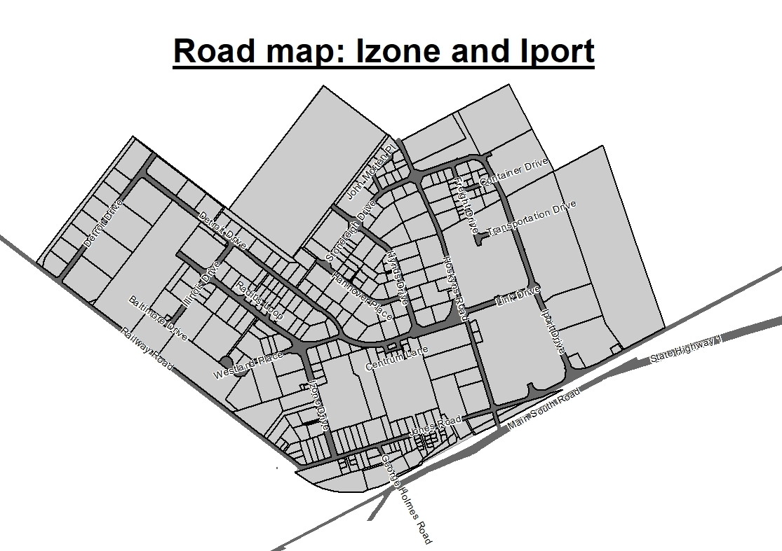 Click to view full-size Road map of Izone and Iport areas
