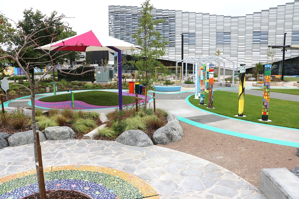 A view of Te Ara Ātea from across the Town Centre sensory space