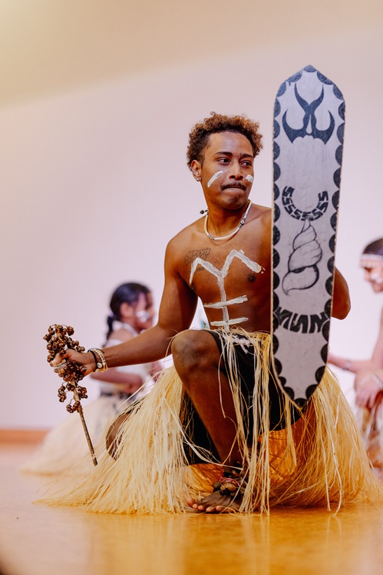 Presly McRae from the Canterbury Solomon Islands  Association performing the shield dance