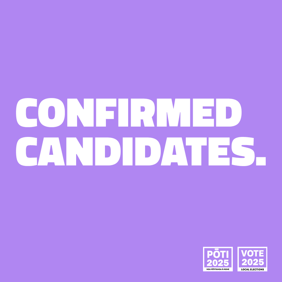 Purple banner with white text saying candidates confirmed