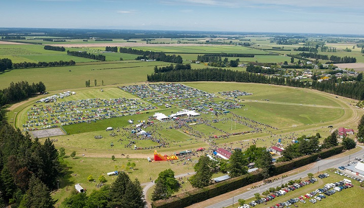 An aerial view of the Hororata Highland Games at the Hororata Reserve