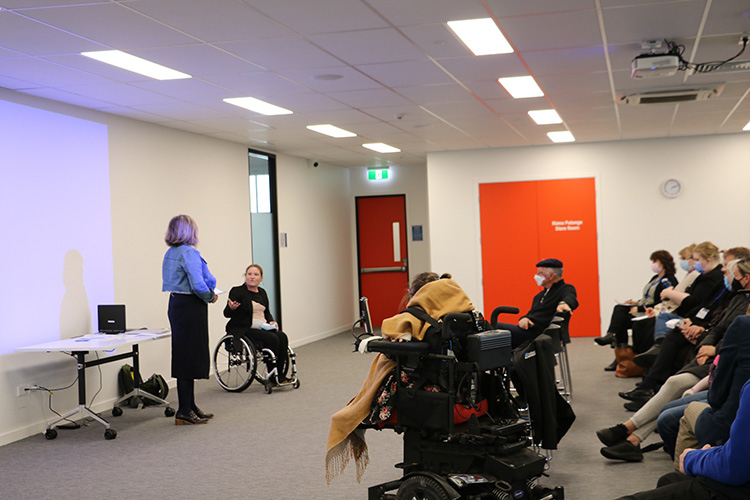 Katie and Kirstin speak at launch