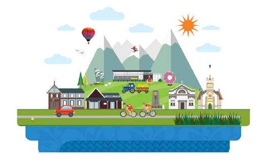 Infographic of mountains town and country