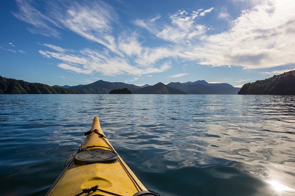 Image of the Marlborough Sounds from in a kayak
