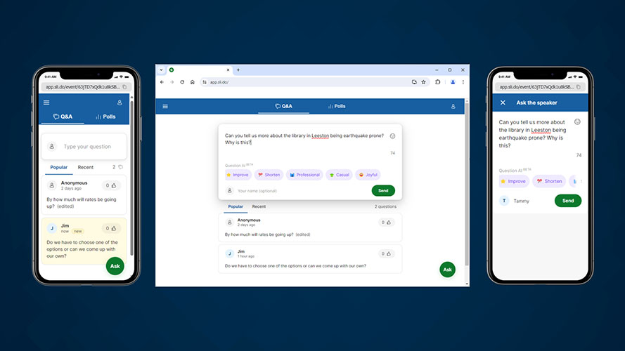 Examples of Slido running on mobile and desktop devices