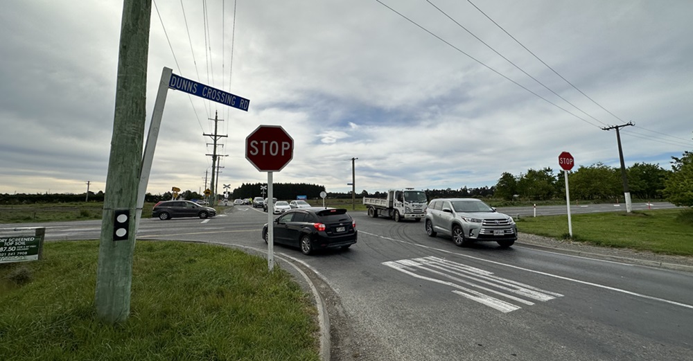 Cars at a busy intersection