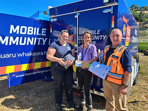 Staff holding flyers
