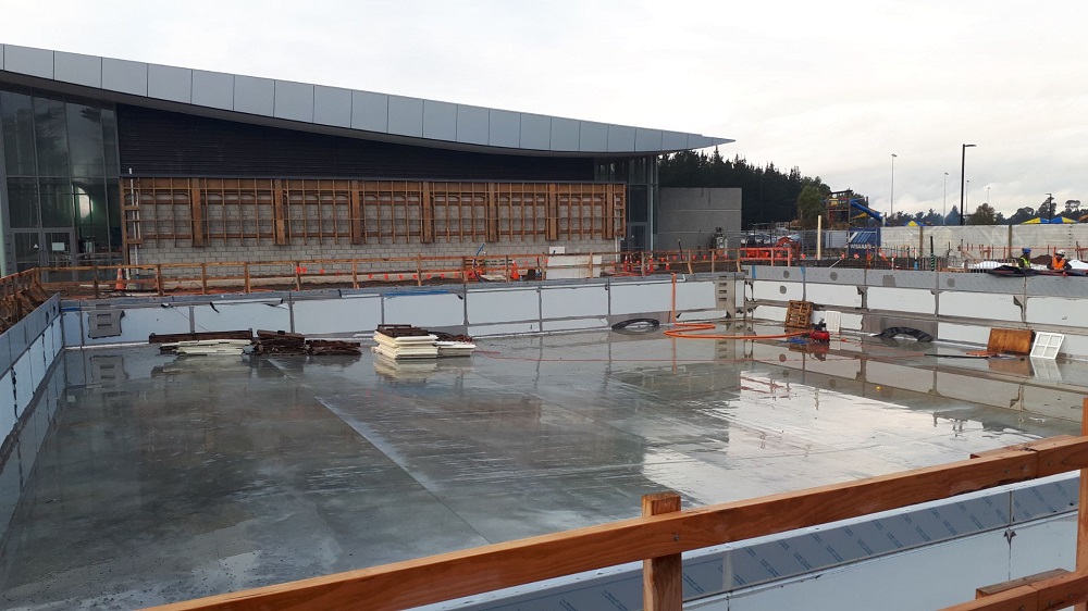 A view of the empty new pool under construction at the Selwyn Aquatic Centre