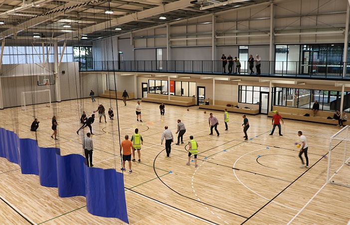 A group of people play dodgeball at the Selwyn Sports Centre