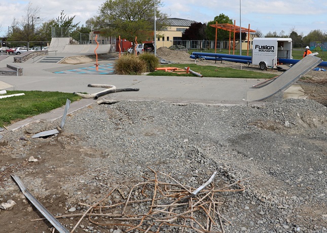 Rolleston Skate Park surrounded by construction work
