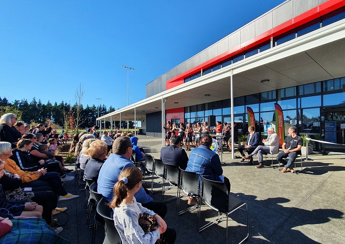 A crowd watch the Selwyn Combined Colleges Kapa Haka group perform at the opening of the Selwyn Sports Centre