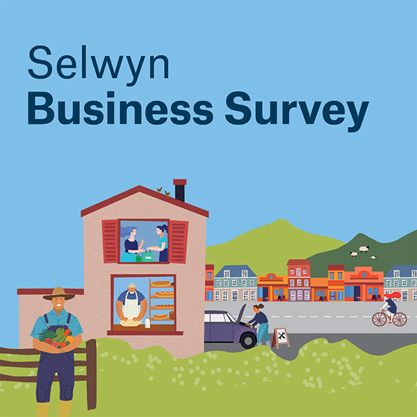 Cartoon people outside market and businesses