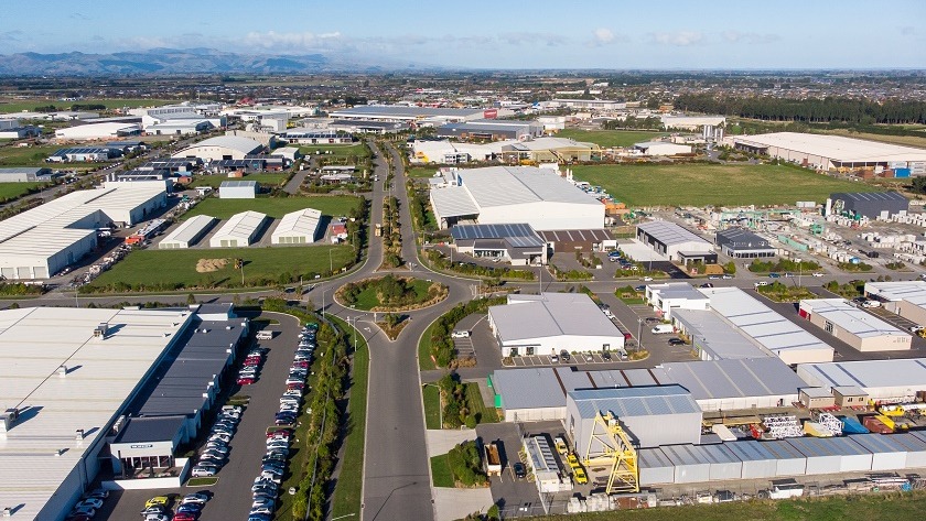 Aerial view showing Rolleston IZone with Rolleston urban area and the Port Hills in the distrance