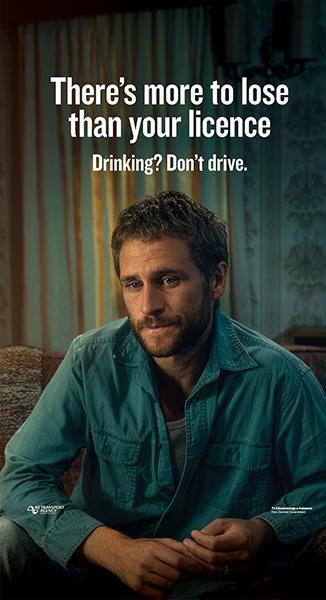 Man in blue looking sad with text behind him which says There's more to lose than your licence Drinking? Don't drive.