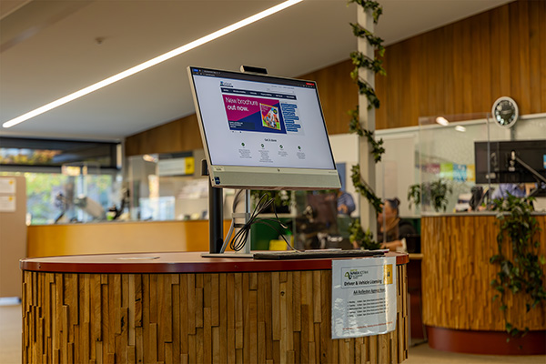 Computer screen in customer services reception area