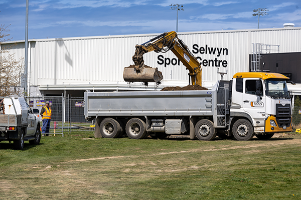 Truck doing works in front of Selwyn Sport Centre