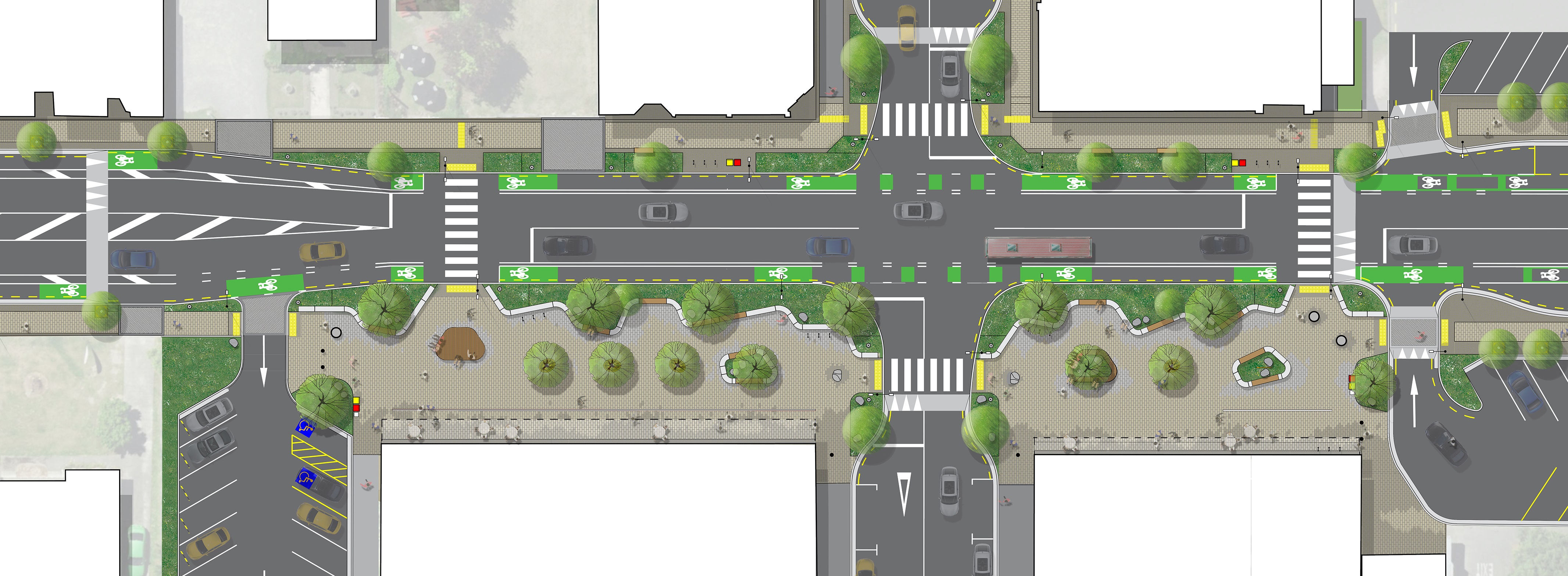 Updated Lincoln town centre render - zoomed in Zoomed in, birds-eye-view render of the stage one works in the Lincoln town centre revitalisation project