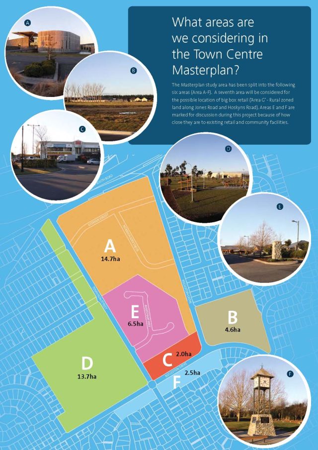 A visual indication of areas included in the Rolleston Town Centre Masterplan