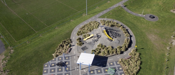 Rolleston Reserve playground from the air