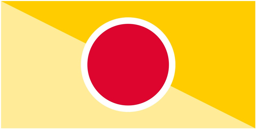 A red circle in the middle of a two-toned orange background